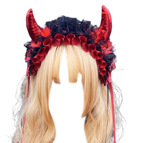 Multiple Color Devil Horn Haarbandfotografie Plissierte Spitze Haarband Halloween Party Kreatives Stirnband Für Mädchen Frauen Halloween Stirnbänder Für Frauen Halloween Stirnbänder Für Erwachsene von Qcbuegof
