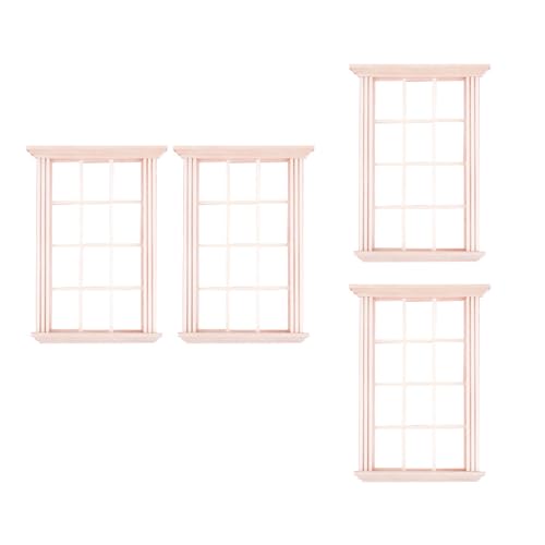 Praktische 4 Stück Robuste Holzpuppenhäuser Fenster 1 12 Skala Miniaturmodellmodell Zubehör Für Dekoration Holzminiaturen von Qcbuegof