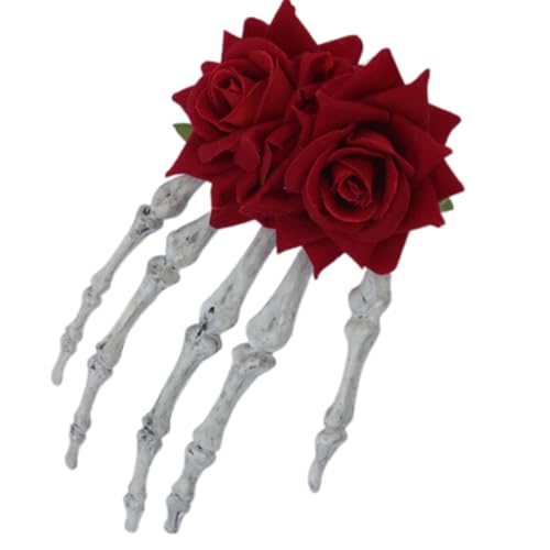 Qcbuegof Augenfangen Schädel Palmen Kopfstück Mit Spitzenrosen Halloween Haare Clip Plastik Haarzubehör Für Kostümpartys Gothic Rose Spitzenzubehör von Qcbuegof