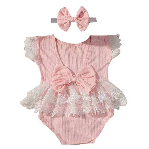 Qcbuegof Baby Bowknot Stirnband Strampler Outfit Girl Fotoshooting Kleidung Fotografie Requisiten Für Säuglingsfoto Kostüm Kleidung Polyester Babykleidungsstück von Qcbuegof