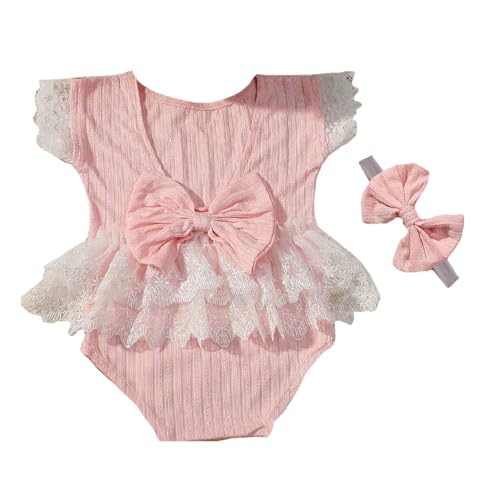 Qcbuegof Baby Bowknot Stirnband Strampler Outfit Girl Fotoshooting Kleidung Fotografie Requisiten Für Säuglingsfoto Kostüm Kleidung Polyester Babykleidungsstück von Qcbuegof