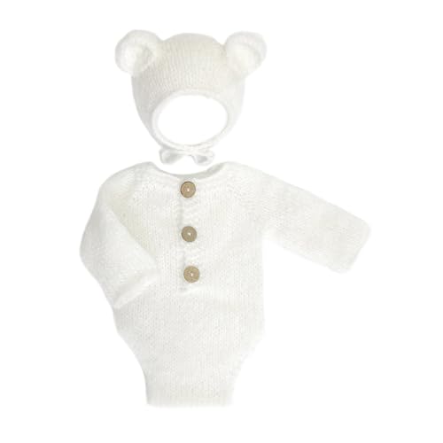 Qcbuegof Bär Outfit Für Neugeborene Fotografie Kleinfotografie Outfit Neugeborene Strampler Mit Set Bär Thematische Baby Foto Requisiten Neugeborene Party Outfit von Qcbuegof