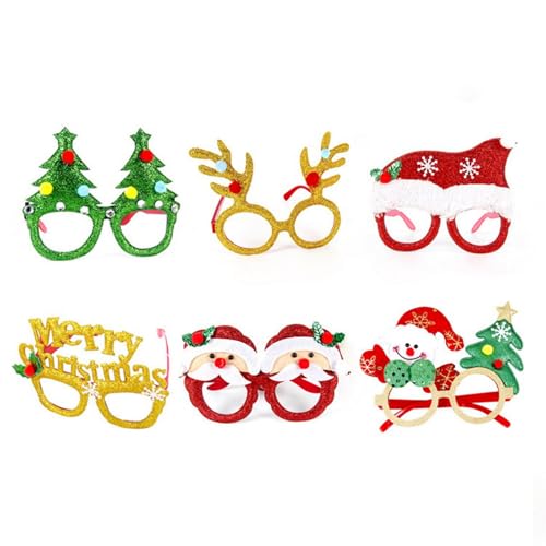 Qcbuegof Brillenrahmen für Weihnachten, Party, Brillen-Set mit Weihnachtsmütze, Slap Armbändern und Weihnachts-Stirnband, saisonale Brillen von Qcbuegof