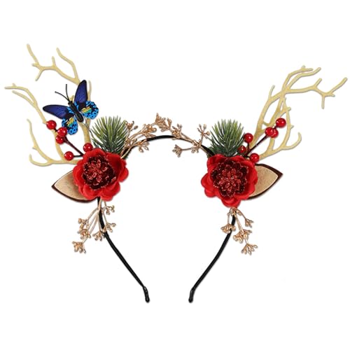Qcbuegof Festliches Geweih Weihnachten Kopfbedeckung Stirnband Foto Requisiten Party Cosplay Kostüme Tanzen Party Stirnband Weihnachten Schmetterling Haarschmuck Zubehör Klein von Qcbuegof