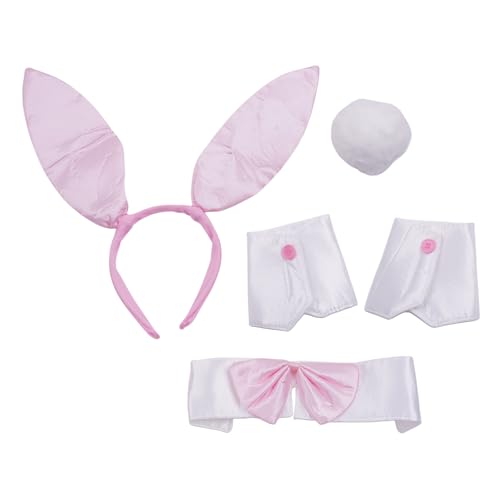 Qcbuegof Hasenohren-Haarbänder-Set, Kaninchen-Kostüm-Set, Ohren, Kopfbedeckung, Fliege, Tierhaarreif, Kostümzubehör, Stirnbänder mit Fliege, Schwanz, Tierhaarreifen Qcbuegof Hasenohren-Haarbänder-Set, Kaninchen-Kostüm-Set, Ohren, Kopfbedeckung, Fliege, Tierhaarreif, Kostümzubehör, Stirnbänder mit Fliege, Schwanz, Tierhaarreifen von Qcbuegof
