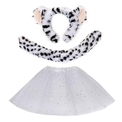 Qcbuegof Leoparden-Kostüm-Set, Leopardenohren, Stirnband, Schwanz, Fliege, Tutus, Rock, Kinder, Mädchen, Halloween, Weihnachten, Cosplay, Requisiten, Halloween, Cosplay, für Damen und Herren von Qcbuegof