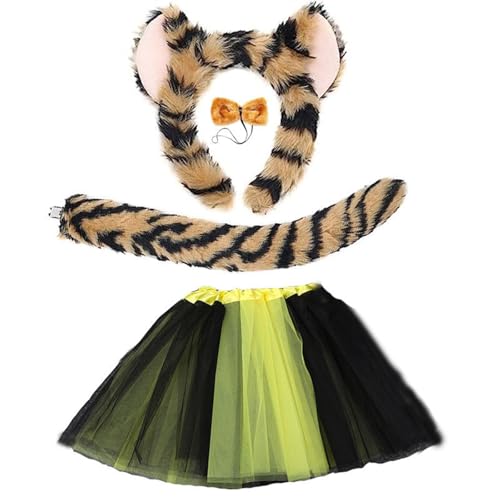 Qcbuegof Leoparden-Kostüm-Set, Leopardenohren, Stirnband, Schwanz, Fliege, Tutus, Rock, Kinder, Mädchen, Halloween, Weihnachten, Cosplay, Requisiten, Halloween, Cosplay, für Damen und Herren von Qcbuegof