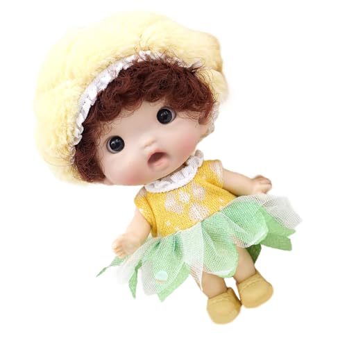 Qcbuegof Realistische 4 Zoll Vinyls Girl Babypuppen Mit Cartoon Hutkleid Realistische Kinderspielzeug Weiche Puppen Vinyls Sammlerbabypuppe Mit Kleidung Zum Wechseln von Qcbuegof
