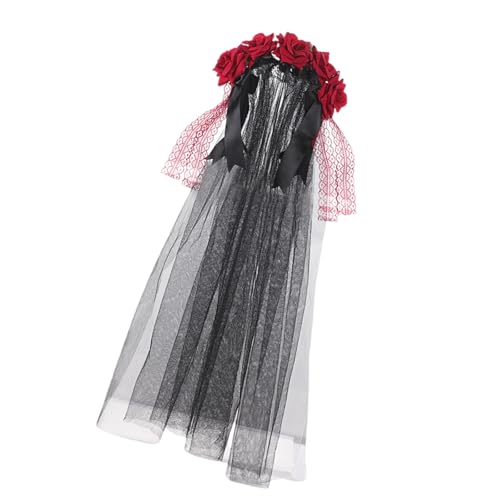 Qcbuegof Rose Blumen Kronen Schleier Halloween Zuckerschädel Kostüme Mexikaner Blume Stirnband Tag der Toten Kopfschmuck Geschenke Halloween Dia De Los Muerto Party Kostüm von Qcbuegof