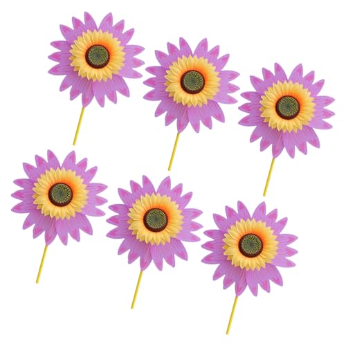 Qcbuegof Sonnenblume Windmühlen Vogelschutzmittel Pinwheels Hochzeit Rasene Dekore Handheld Spielzeug Balkon Garten Terrasse Dekoration 6PCS Outdoor Yard Decors von Qcbuegof