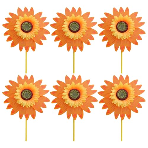 Qcbuegof Sonnenblume Windmühlen Vogelschutzmittel Pinwheels Hochzeit Rasene Dekore Handheld Spielzeug Balkon Garten Terrasse Dekoration 6PCS Outdoor Yard Decors von Qcbuegof