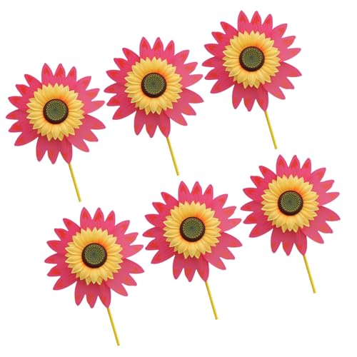 Qcbuegof Sonnenblume Windmühlen Vogelschutzmittel Pinwheels Hochzeit Rasene Dekore Handheld Spielzeug Balkon Garten Terrasse Dekoration 6PCS Outdoor Yard Decors von Qcbuegof