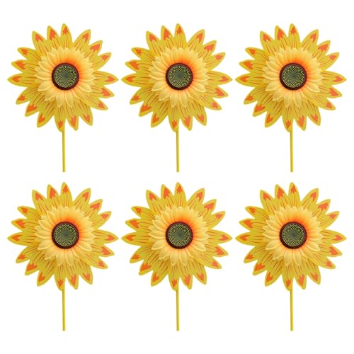 Qcbuegof Sonnenblume Windmühlen Vogelschutzmittel Pinwheels Hochzeit Rasene Dekore Handheld Spielzeug Balkon Garten Terrasse Dekoration 6PCS Outdoor Yard Decors von Qcbuegof