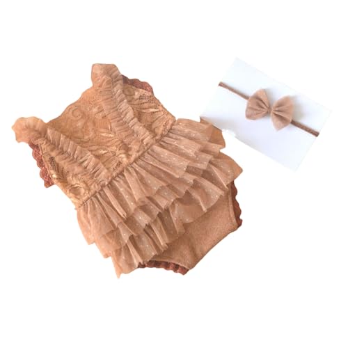 Qcbuegof Spitze Strampler Bowknot Hairband Outfit Baby Fotoshooting Kleidung Fashion Fotografie Requisiten Für Neugeborene Fotoshooting Kostüm Weiche Und Atmungsaktive Neugeborene Kleidung von Qcbuegof