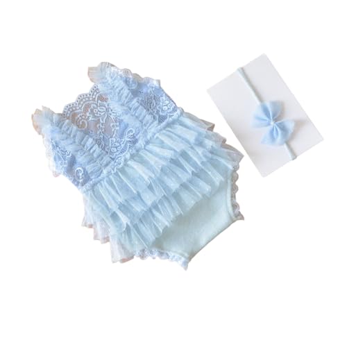 Qcbuegof Spitze Strampler Bowknot Hairband Outfit Baby Fotoshooting Kleidung Fashion Fotografie Requisiten Für Neugeborene Fotoshooting Kostüm Weiche Und Atmungsaktive Neugeborene Kleidung von Qcbuegof