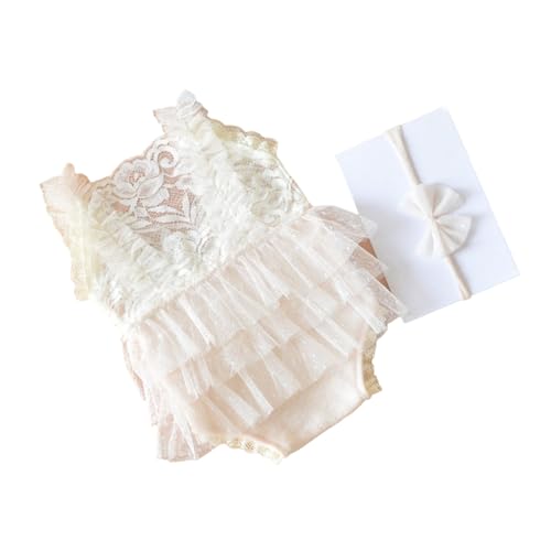 Qcbuegof Spitze Strampler Bowknot Hairband Outfit Baby Fotoshooting Kleidung Fashion Fotografie Requisiten Für Neugeborene Fotoshooting Kostüm Weiche Und Atmungsaktive Neugeborene Kleidung von Qcbuegof