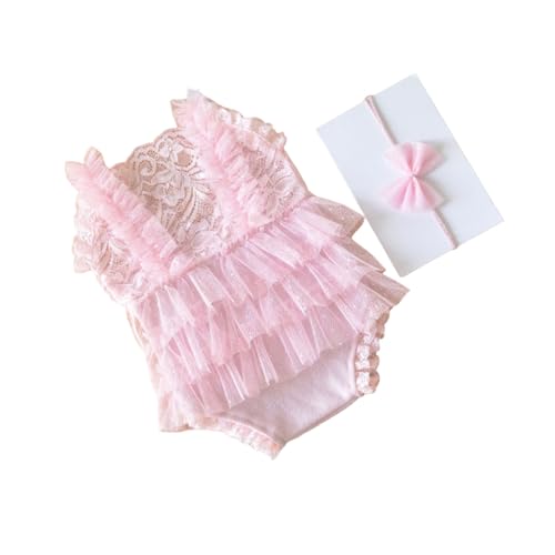 Qcbuegof Spitze Strampler Bowknot Hairband Outfit Baby Fotoshooting Kleidung Fashion Fotografie Requisiten Für Neugeborene Fotoshooting Kostüm Weiche Und Atmungsaktive Neugeborene Kleidung von Qcbuegof