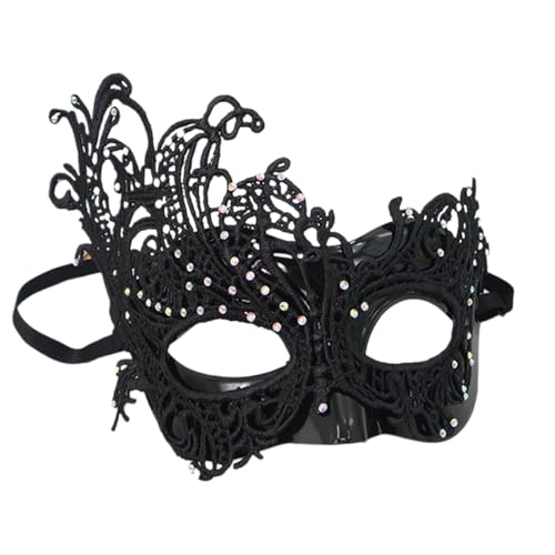 Qcbuegof Wiederverwendbare Halloween-Hälfte mit aufwendigen Spitzendetails, verstellbares Gesicht für Partys, Paraden, elegantes schwarzes Spitzenkostüm von Qcbuegof