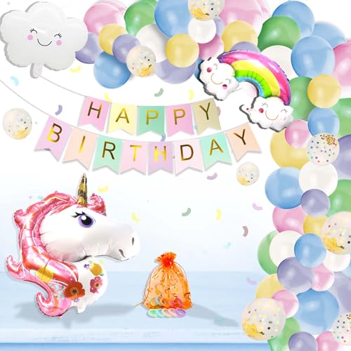 Qcdou Einhorn Geburtstag Deko Set, 1-10 Jahre Happy Birthday Deko, Bunt Haargummis-Geschenktüte aus Baumwolle, 3D Einhorn Ballon, Happy Birthday Girlande, Mädchen Geburtstags Festival Dekoration Qcdou Einhorn Geburtstag Deko Set, 1-10 Jahre Happy Birthday Deko, Bunt Haargummis-Geschenktüte aus Baumwolle, 3D Einhorn Ballon, Happy Birthday Girlande, Mädchen Geburtstags Festival Dekoration von Qcdou