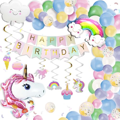 Qcdou Einhorn Geburtstag Deko Set, Einhorn Hängende Wirbel Kindergeburtstag Deko, Geburtstagsdeko Mädchen Einhorn Deko Kinder, 3D Einhorn Ballon, Happy Birthday Girlande/Deko Hängender Streamer Qcdou Einhorn Geburtstag Deko Set, Einhorn Hängende Wirbel Kindergeburtstag Deko, Geburtstagsdeko Mädchen Einhorn Deko Kinder, 3D Einhorn Ballon, Happy Birthday Girlande/Deko Hängender Streamer von Qcdou
