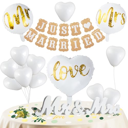 Qcdou Mr & Mrs Hochzeit Dekoration - 100 Stück Gold Grün Konfetti, Just Married Girlande, Salbei Tischdeko, Buchstaben Folienballon - Standesamt Deko Qcdou Mr & Mrs Hochzeit Dekoration - 100 Stück Gold Grün Konfetti, Just Married Girlande, Salbei Tischdeko, Buchstaben Folienballon - Standesamt Deko von Qcdou