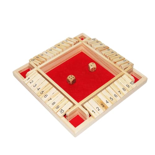 Qcdou Shut The Box Spiel, Brettspiel aus Holz mit 2 Würfel, Würfelspiel für 1–4 Spieler, ab 3 4 5 6 + Jahre Mathematik Lernspielzeug, Traditional Pub Board Würfelspiel, zum Kinder/Erwachsene(Rot) von Qcdou