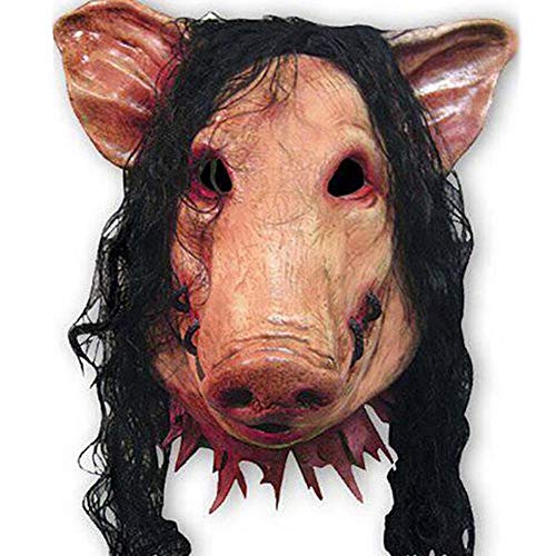 Schweinemaske Halloween Tiermaske Erwachsene Schweinekopfmaske mit Haaren Schwein Gesichtsmaske Horror Kopfmaske Realistische Tiermaske für Halloween Karneval Party Dekoration (Schwein, Eine Größe) von Qchomee