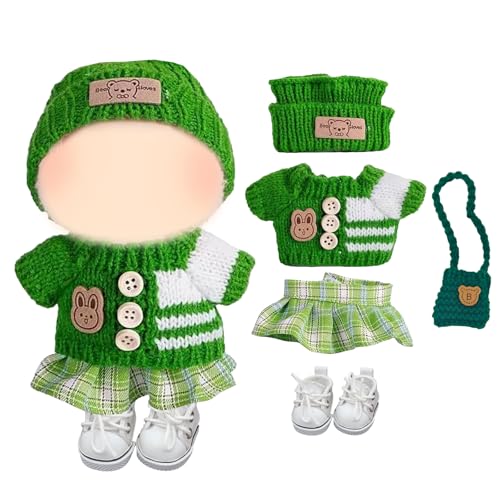 Kleidung Kompatibel mit Labu Puppen, 5er-Packung mit Hut, Oberteil, Rock, Tasche und Mini-Schuhen, passend für 17 cm große Mini-Plüschpuppe (Plüschpuppe Nicht Enthalten) von QckZee