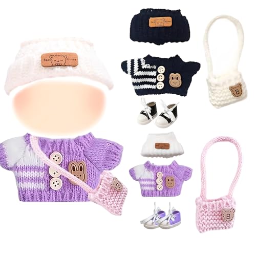 Kleidung Kompatibel mit Labu Puppen, Schwarz + Lila Overall mit Hüte Tops Taschen Minischuhe für 17cm Mini Plüsch Puppen (Plüschpuppe Nicht Enthalten) von QckZee