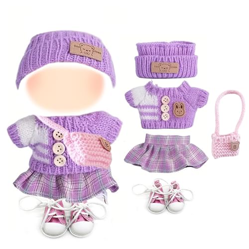 Kleidung Kompatibel mit Puppen, Overall mit Hüte Tops Röcke Taschen Minischuhe für 17cm Mini Plüsch Puppen (Plüschpuppe Nicht Enthalten) von QckZee