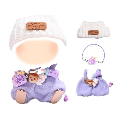 Puppenkleidung, Niedliche Puppenkleidung, Puppen Outfit Mit Weißer Kopfhaube, Lila Flaschenhose Und Kamera von QckZee