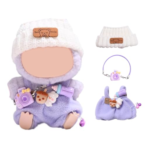 Puppenkleidung für Labu, Niedliche Puppenkleidung, Puppen Outfit Mit Weißer Kopfhaube, Lila Flaschenhose Und Kamera, Perfekt für Labu Und Plüschpuppen Puppenkleidung für Labu, Niedliche Puppenkleidung, Puppen Outfit Mit Weißer Kopfhaube, Lila Flaschenhose Und Kamera, Perfekt für Labu Und Plüschpuppen von QckZee