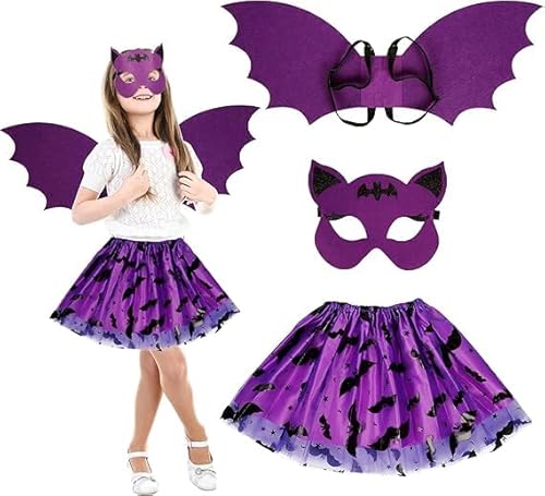 QckZee Fledermaus Kostüm Kinder Mädchen – Halloween Kostüm mit Tutu, Flügel & Maske – Lila Vampir Kostüm für Kinder – Faschingskostüme Mädchen für Karneval & Verkleidung QckZee Fledermaus Kostüm Kinder Mädchen – Halloween Kostüm mit Tutu, Flügel & Maske – Lila Vampir Kostüm für Kinder – Faschingskostüme Mädchen für Karneval & Verkleidung von QckZee