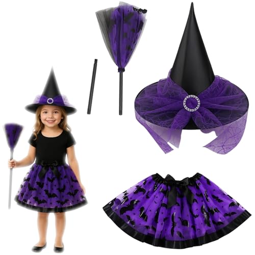 QckZee Halloween Kostüm Kinder, Teufel mit Teufelsflügel Kinderkostüm Piratenkostüm Hexenkostüm Feldermausflügel Cosplay Faschingskostüm für Mädchen Halloween Karneval Fasching Mottoparty (Violett) von QckZee