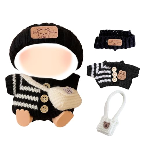 Stylische Puppenkleidung, Puppen Outfit, 3-teiliges Set mit Schwarzem Pullover, Schwarzer Mütze und Weißer Bärentasche, Ideal für Sammeln und DIY-Projekte, Puppenzubehör Geschenke von QckZee