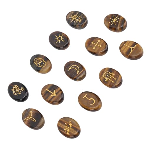 Qcwwy 13 Norse Rune Stones Set, Crystal Slick Finish Goldene Symbole für Yoga Meditation Mystic Home Decor Schachspiele Handwerk Kit Hand Geschnitzt Spirituelle Gegenwart Tragbare (2) von Qcwwy