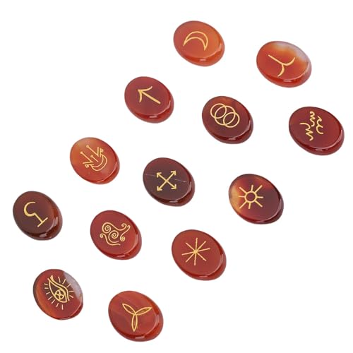 Qcwwy 13 Norse Rune Stones Set, Crystal Slick Finish Goldene Symbole für Yoga Meditation Mystic Home Decor Schachspiele Handwerk Kit Hand Geschnitzt Spirituelle Gegenwart Tragbare (3) von Qcwwy