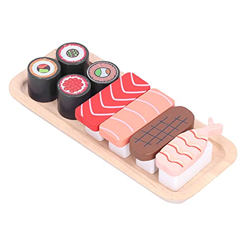 Qcwwy Holz Sushi Spielzeugset Bunte Simulation Lebensmittel Erkennen Spielzeug mit Tablett für Küche, So Tun von Qcwwy
