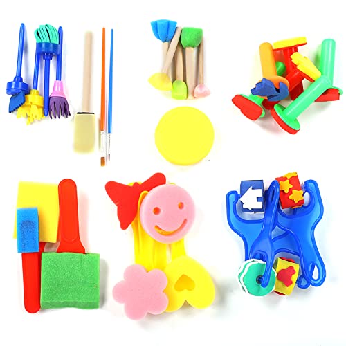 Qcwwy Kinderfarben Pinsel Set Kid Schwamm Briefmarken Set 30 Stück Malerei Schwamm Stempel Zeichnung Schaum von Qcwwy