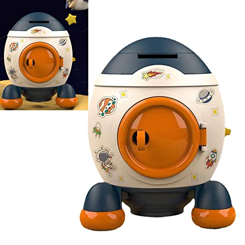 Qcwwy Money Box Piggy Bank Cartoon Raketenform Storage Container Multifunktion Geld Box Großer Raum Modernes Dekoratives Glas für Mädchen Ermutigen Sparengewohnheiten mit Stilvoll (Morandiblau) von Qcwwy