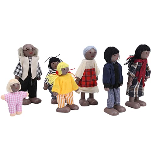 Qcwwy Niedliche Familienpuppenhaus-Accessoire Pine Miniature People Toy Set, für Rollenspiele, die für 1-7-Jährige, Umfasst 7 Puppen (7 Schwarze Puppen) von Qcwwy