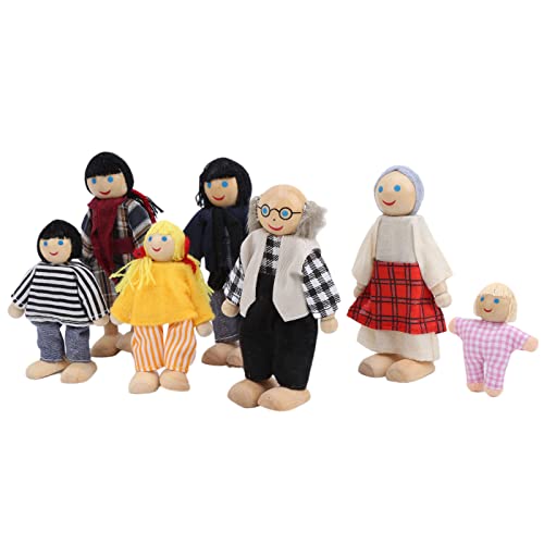 Qcwwy Niedliche Familienpuppenhaus-Accessoire Pine Miniature People Toy Set, für Rollenspiele, die für 1-7-Jährige, Umfasst 7 Puppen (Neue Puppet 7-PIEFE) von Qcwwy