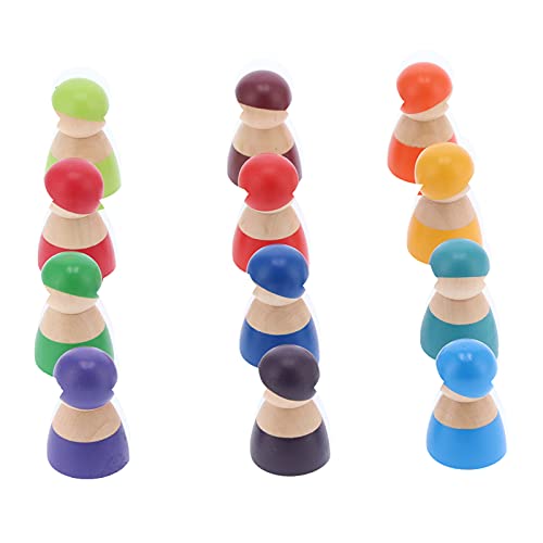 Qcwwy Pre Secolar Wood -Menschen Schafft Charaktere mit Spielzeugblöcken, Colore -Lernblöcke für die Schulungskoordination SMão 12 für 3+ von Qcwwy