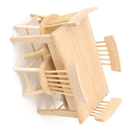 Qcwwy Set Office-Spielzeug- und Miniaturpuppenhaus-Stuhl, Mini-Furniture-Mini-Model, Exquisites Dekorationszubehör, ökologisches Holzmaterial, Geeignet für 1/12 Puppe (Tisch- und Stuhlset) von Qcwwy