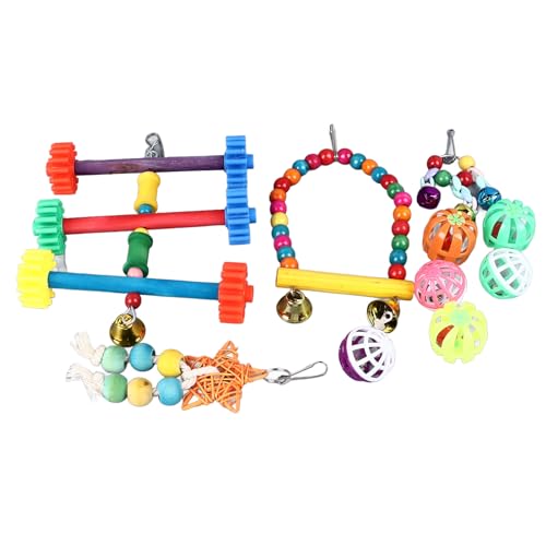 Qcwwy Vogelschaukel-Kauspielzeug, Mehrere Vögel Zum Aufhängen, Buntes Kauspielzeug, Holzbarsch, Kauspielzeug, Klettervogelsitzstangen, Käfigspielzeug, Schaukelglocke für Kleine von Qcwwy