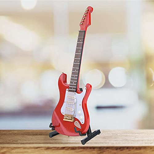 Qcwwy Zarte 18 cm Hölzerne Miniatur -Gitarrenmodell Ornament Ständer 4 Farben für Home Office Art Lover Musikliebhaber Basswood Langable Box (Rot) von Qcwwy
