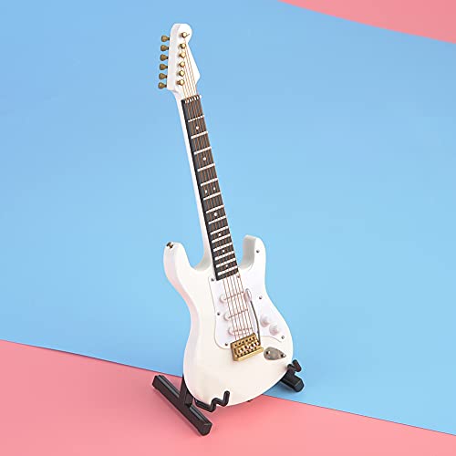 Qcwwy Zarte 18 cm Hölzerne Miniatur -Gitarrenmodell Ornament Ständer 4 Farben für Home Office Art Lover Musikliebhaber Basswood Langable Box (White) von Qcwwy