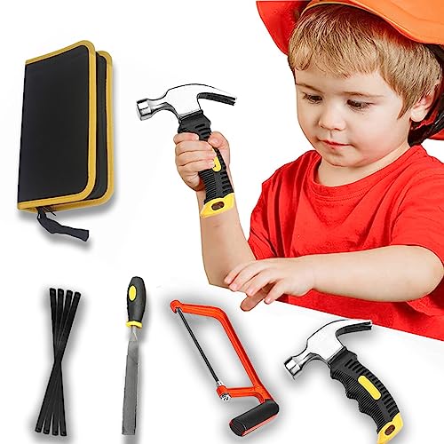 QeeHeng Echtes Werkzeugset für Kinder, 8-teiliges Kinder-Werkzeug-Set mit echten Handwerkzeugen, Werkzeug-Set für Hausbau, Holzbearbeitung, Handwerkzeuge für Jungen und Mädchen, DIY-Anfänger von QeeHeng