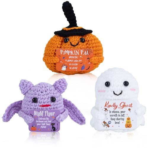 Qeinwha 3 Pack Halloween Positive Crochet Dolls Set, Handmade Knitted Halloween Party Decorations Emotional Support Crochet Gifts with Inspirational Card for Teachers Colleagues Family Gatherings Qeinwha 3 Pack Halloween Positive Crochet Dolls Set, Handmade Knitted Halloween Party Decorations Emotional Support Crochet Gifts with Inspirational Card for Teachers Colleagues Family Gatherings von Qeinwha