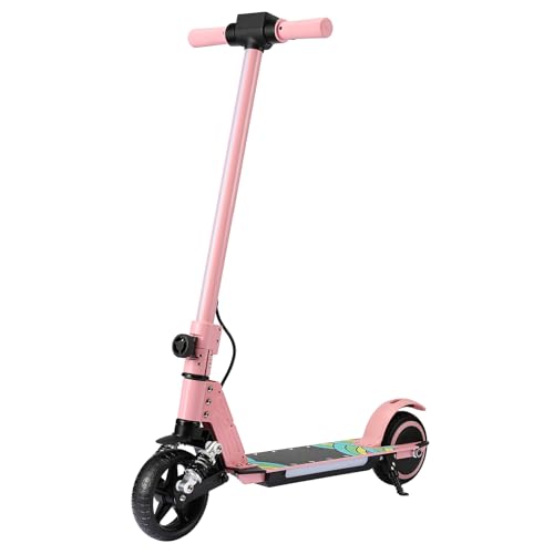 Qekud S5 Elektroroller für Kinder, Faltbares Kinderscooter mit LED-Beleuchtung, 6,5" Geländereifen, bis zu 14 Km/h, für 6-14 Jahre, Rosa von Qekud